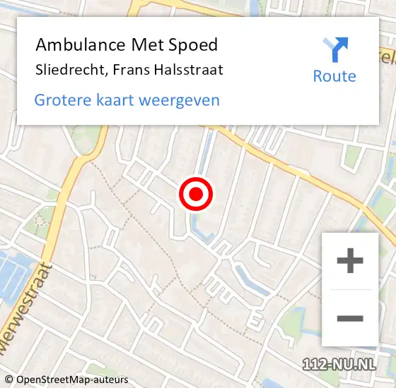 Locatie op kaart van de 112 melding: Ambulance Met Spoed Naar Sliedrecht, Frans Halsstraat op 23 april 2019 22:34