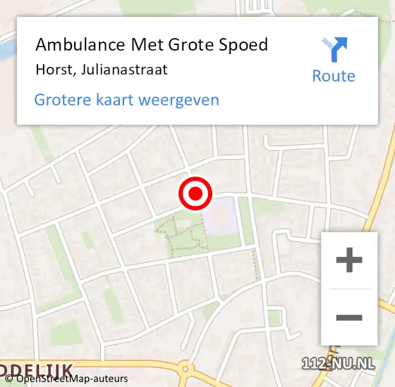 Locatie op kaart van de 112 melding: Ambulance Met Grote Spoed Naar Horst, Julianastraat op 23 april 2019 22:35