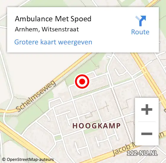 Locatie op kaart van de 112 melding: Ambulance Met Spoed Naar Arnhem, Witsenstraat op 23 april 2019 22:45