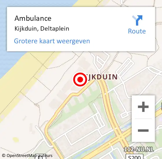 Locatie op kaart van de 112 melding: Ambulance Kijkduin, Deltaplein op 23 april 2019 23:27