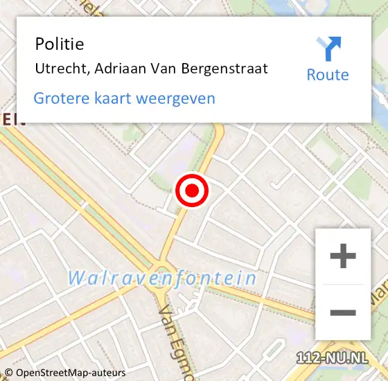 Locatie op kaart van de 112 melding: Politie Utrecht, Adriaan Van Bergenstraat op 24 april 2019 02:57