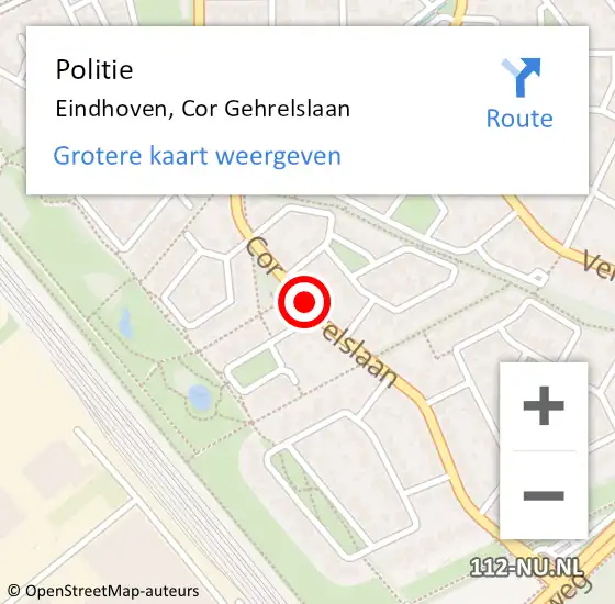 Locatie op kaart van de 112 melding: Politie Eindhoven, Cor Gehrelslaan op 24 april 2019 07:52