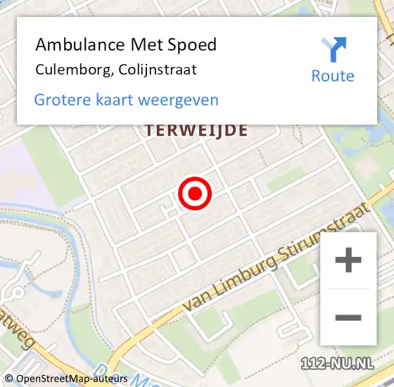 Locatie op kaart van de 112 melding: Ambulance Met Spoed Naar Culemborg, Colijnstraat op 24 april 2019 07:57