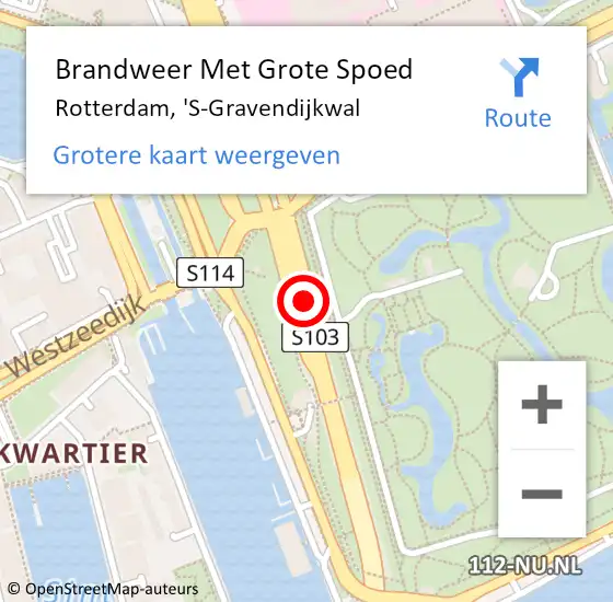 Locatie op kaart van de 112 melding: Brandweer Met Grote Spoed Naar Rotterdam, 'S-Gravendijkwal op 24 april 2019 08:44
