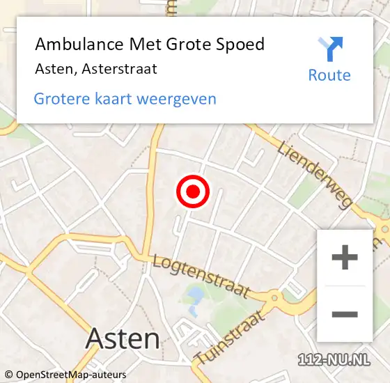 Locatie op kaart van de 112 melding: Ambulance Met Grote Spoed Naar Asten, Asterstraat op 24 april 2019 09:01