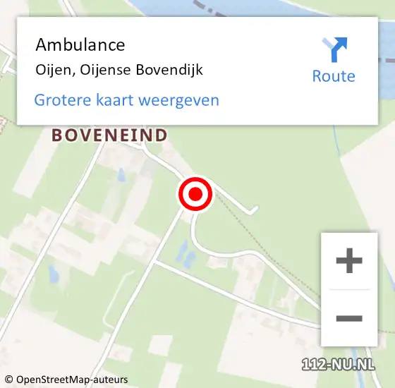 Locatie op kaart van de 112 melding: Ambulance Oijen, Oijense Bovendijk op 24 april 2019 09:53