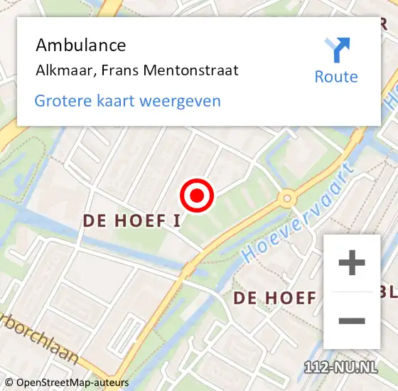 Locatie op kaart van de 112 melding: Ambulance Alkmaar, Frans Mentonstraat op 24 april 2019 10:41