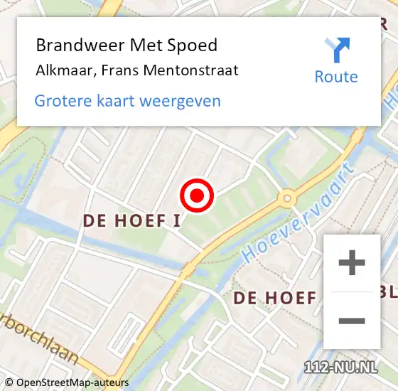 Locatie op kaart van de 112 melding: Brandweer Met Spoed Naar Alkmaar, Frans Mentonstraat op 24 april 2019 10:59