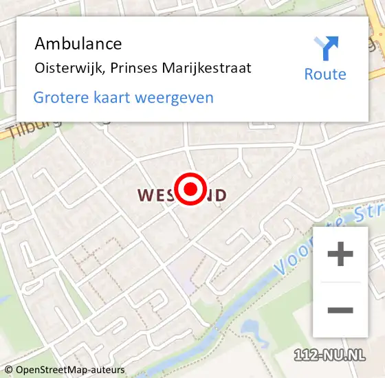 Locatie op kaart van de 112 melding: Ambulance Oisterwijk, Prinses Marijkestraat op 24 april 2019 11:13