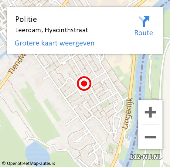 Locatie op kaart van de 112 melding: Politie Leerdam, Hyacinthstraat op 24 april 2019 12:43