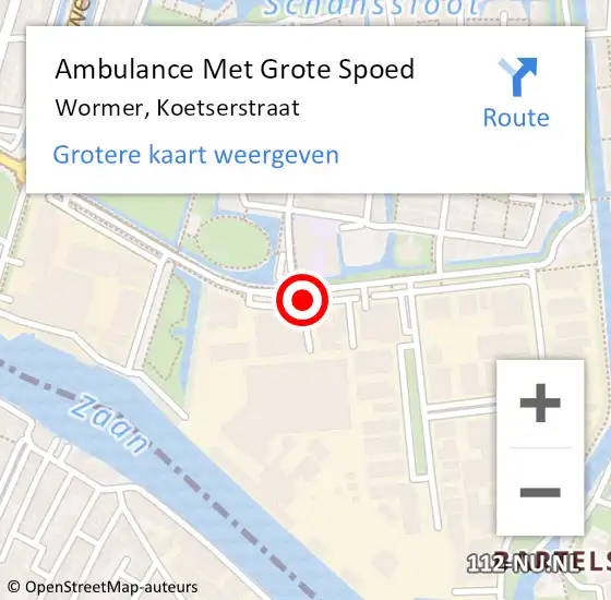 Locatie op kaart van de 112 melding: Ambulance Met Grote Spoed Naar Wormer, Koetserstraat op 24 april 2019 13:22