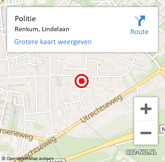 Locatie op kaart van de 112 melding: Politie Renkum, Lindelaan op 24 april 2019 15:28