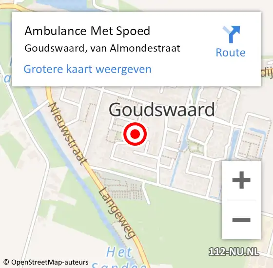Locatie op kaart van de 112 melding: Ambulance Met Spoed Naar Goudswaard, van Almondestraat op 24 april 2019 18:00