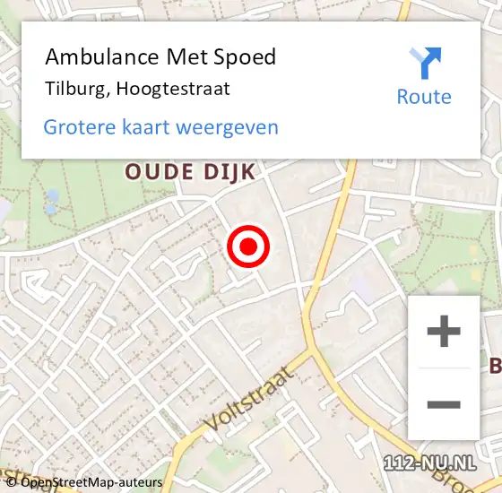 Locatie op kaart van de 112 melding: Ambulance Met Spoed Naar Tilburg, Hoogtestraat op 24 april 2019 18:03