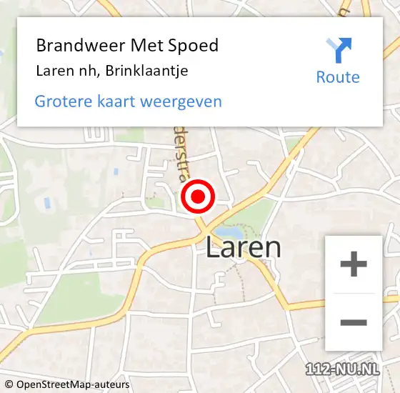 Locatie op kaart van de 112 melding: Brandweer Met Spoed Naar Laren nh, Brinklaantje op 24 april 2019 18:14