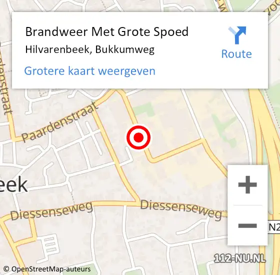 Locatie op kaart van de 112 melding: Brandweer Met Grote Spoed Naar Hilvarenbeek, Bukkumweg op 24 april 2019 18:15