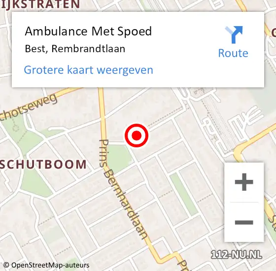 Locatie op kaart van de 112 melding: Ambulance Met Spoed Naar Best, Rembrandtlaan op 24 april 2019 19:54