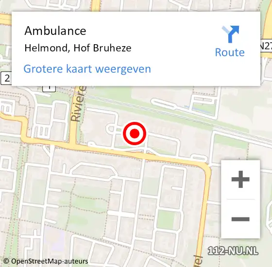 Locatie op kaart van de 112 melding: Ambulance Helmond, Hof Bruheze op 24 april 2019 21:08