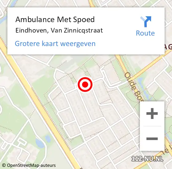 Locatie op kaart van de 112 melding: Ambulance Met Spoed Naar Eindhoven, Van Zinnicqstraat op 24 april 2019 21:26