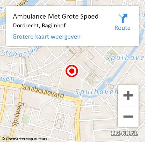 Locatie op kaart van de 112 melding: Ambulance Met Grote Spoed Naar Dordrecht, Bagijnhof op 24 april 2019 21:30