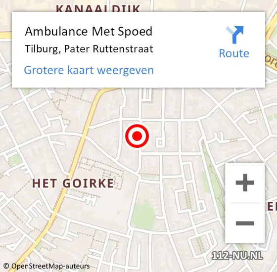 Locatie op kaart van de 112 melding: Ambulance Met Spoed Naar Tilburg, Pater Ruttenstraat op 24 april 2019 23:23