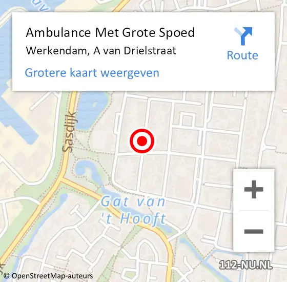 Locatie op kaart van de 112 melding: Ambulance Met Grote Spoed Naar Werkendam, A van Drielstraat op 25 april 2019 04:07