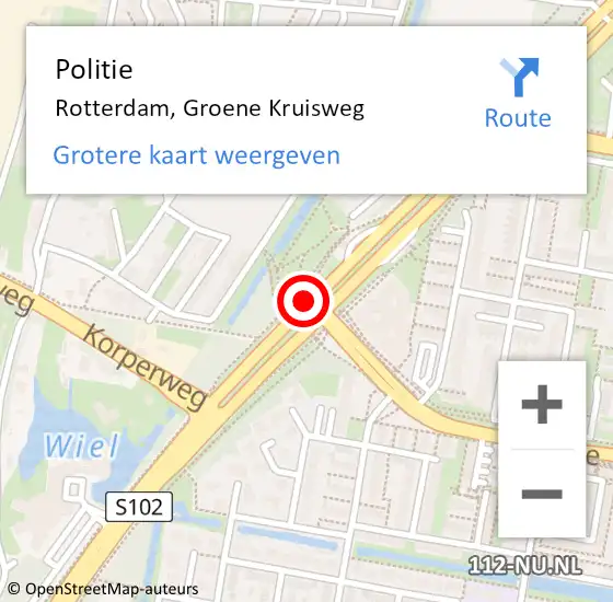 Locatie op kaart van de 112 melding: Politie Rotterdam, Groene Kruisweg op 25 april 2019 05:47