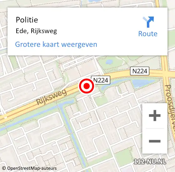 Locatie op kaart van de 112 melding: Politie Ede, Rijksweg op 25 april 2019 07:27