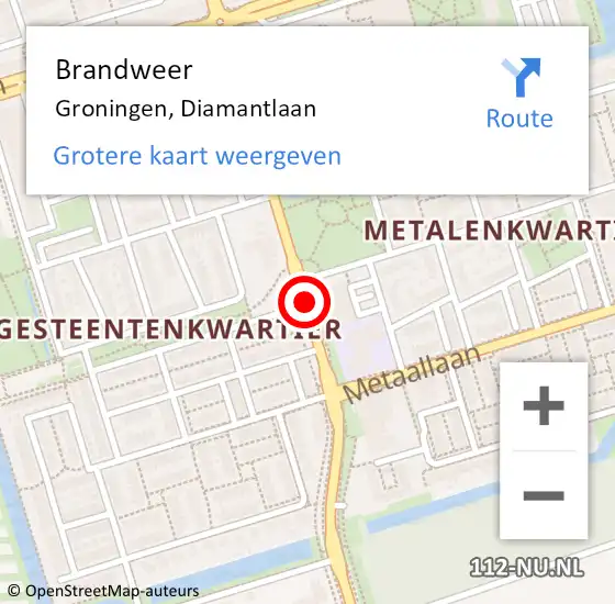 Locatie op kaart van de 112 melding: Brandweer Groningen, Diamantlaan op 25 april 2019 07:56