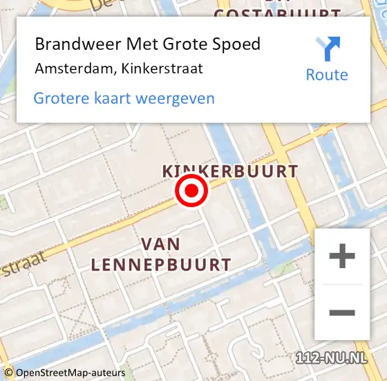 Locatie op kaart van de 112 melding: Brandweer Met Grote Spoed Naar Amsterdam, Kinkerstraat op 25 april 2019 08:15