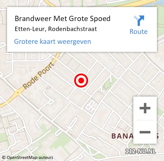 Locatie op kaart van de 112 melding: Brandweer Met Grote Spoed Naar Etten-Leur, Rodenbachstraat op 25 april 2019 08:22