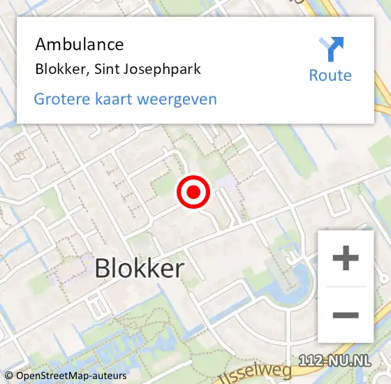 Locatie op kaart van de 112 melding: Ambulance Blokker, Sint Josephpark op 25 april 2019 08:42