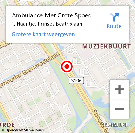Locatie op kaart van de 112 melding: Ambulance Met Grote Spoed Naar 't Haantje, Prinses Beatrixlaan op 25 april 2019 09:02
