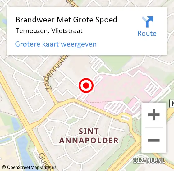 Locatie op kaart van de 112 melding: Brandweer Met Grote Spoed Naar Terneuzen, Vlietstraat op 25 april 2019 09:50