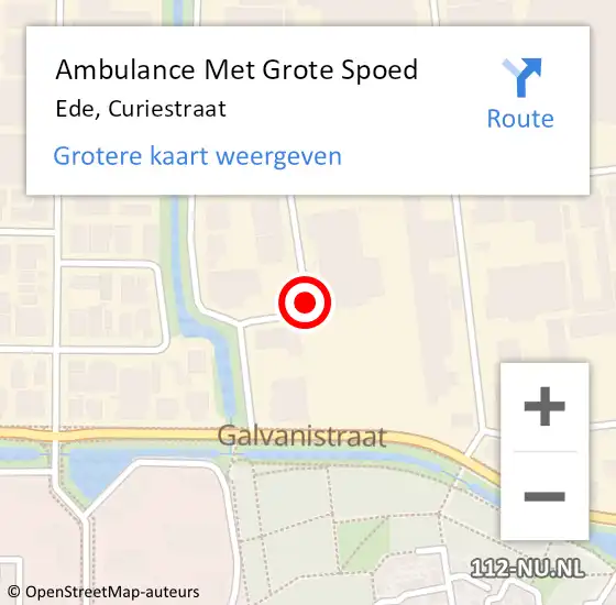 Locatie op kaart van de 112 melding: Ambulance Met Grote Spoed Naar Ede, Curiestraat op 25 april 2019 13:40