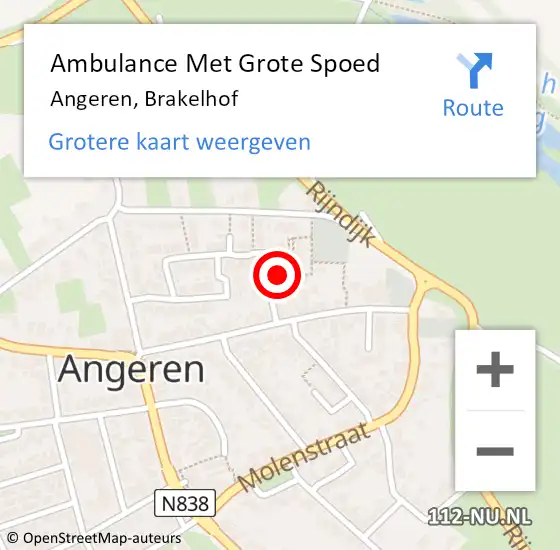 Locatie op kaart van de 112 melding: Ambulance Met Grote Spoed Naar Angeren, Brakelhof op 25 april 2019 14:00