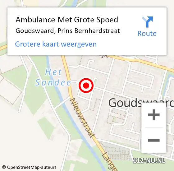 Locatie op kaart van de 112 melding: Ambulance Met Grote Spoed Naar Goudswaard, Prins Bernhardstraat op 25 april 2019 14:41