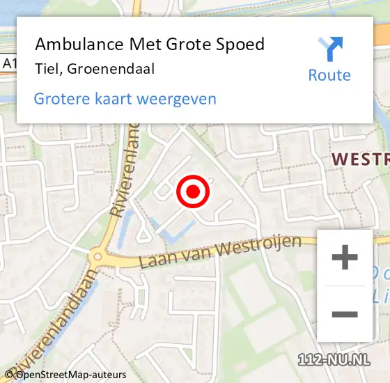 Locatie op kaart van de 112 melding: Ambulance Met Grote Spoed Naar Tiel, Groenendaal op 25 april 2019 15:00