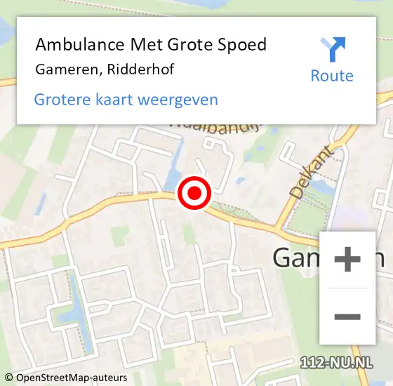 Locatie op kaart van de 112 melding: Ambulance Met Grote Spoed Naar Gameren, Ridderhof op 25 april 2019 15:11
