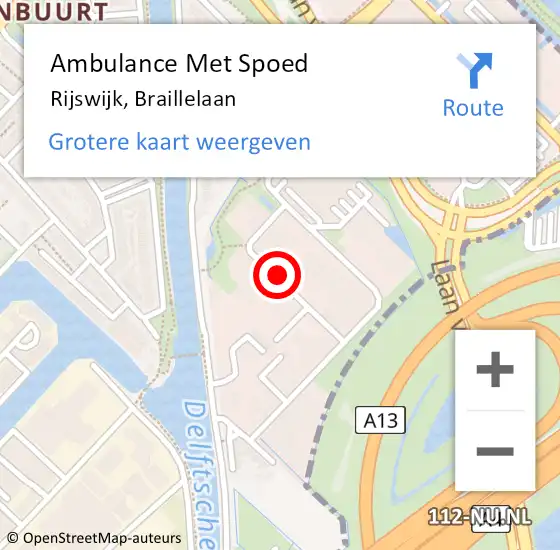 Locatie op kaart van de 112 melding: Ambulance Met Spoed Naar Rijswijk, Braillelaan op 25 april 2019 15:21