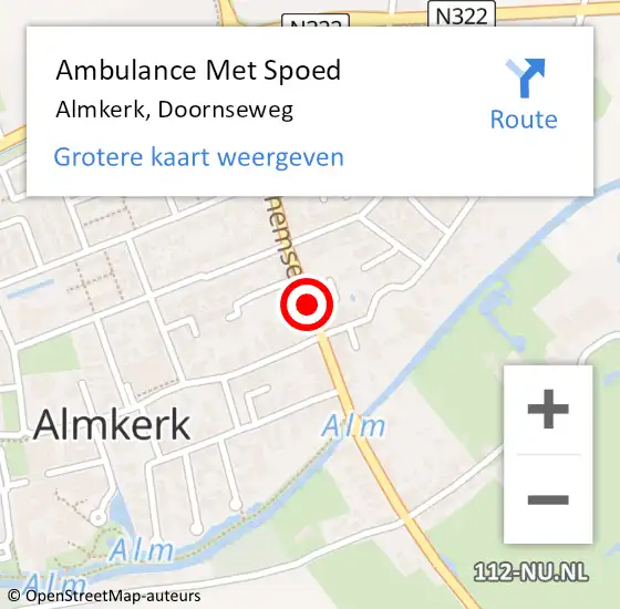 Locatie op kaart van de 112 melding: Ambulance Met Spoed Naar Almkerk, Doornseweg op 25 april 2019 16:21