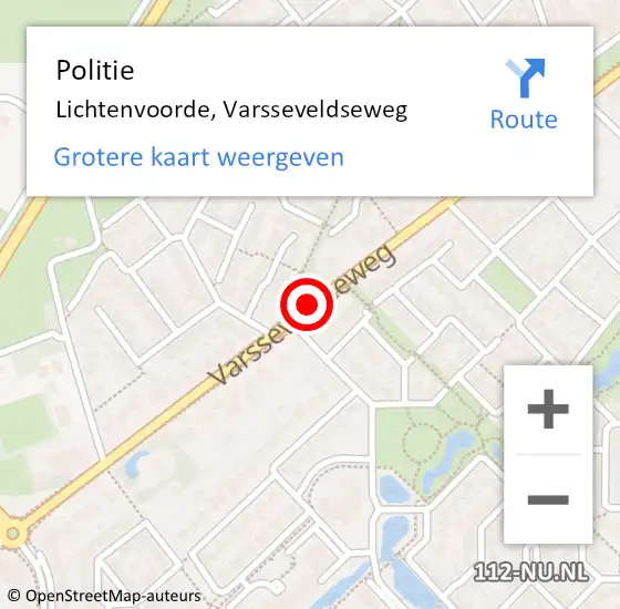 Locatie op kaart van de 112 melding: Politie Lichtenvoorde, Varsseveldseweg op 25 april 2019 16:40