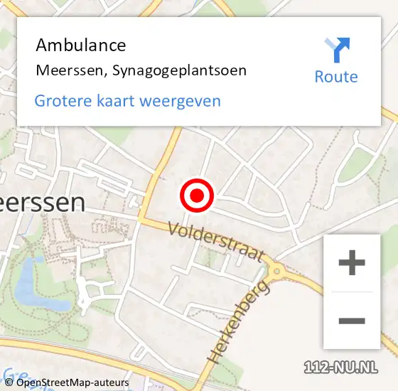 Locatie op kaart van de 112 melding: Ambulance Meerssen, Synagogeplantsoen op 27 september 2013 06:37