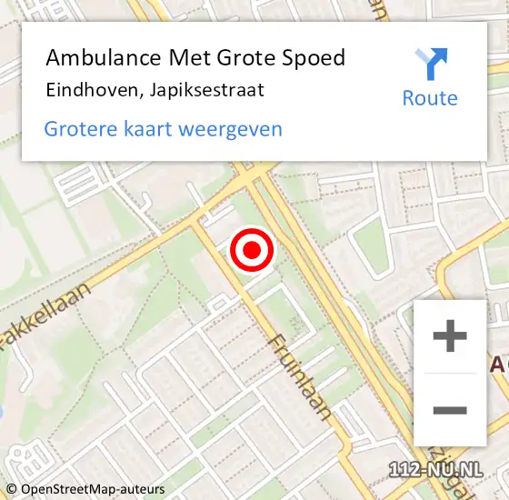 Locatie op kaart van de 112 melding: Ambulance Met Grote Spoed Naar Eindhoven, Japiksestraat op 25 april 2019 16:44