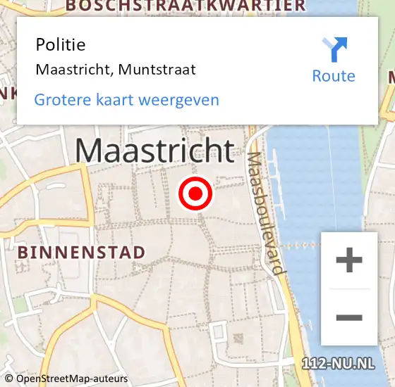 Locatie op kaart van de 112 melding: Politie Maastricht, Muntstraat op 25 april 2019 16:54