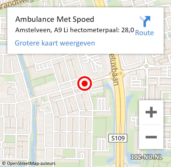 Locatie op kaart van de 112 melding: Ambulance Met Spoed Naar Amstelveen, A9 Re hectometerpaal: 27,3 op 25 april 2019 18:57