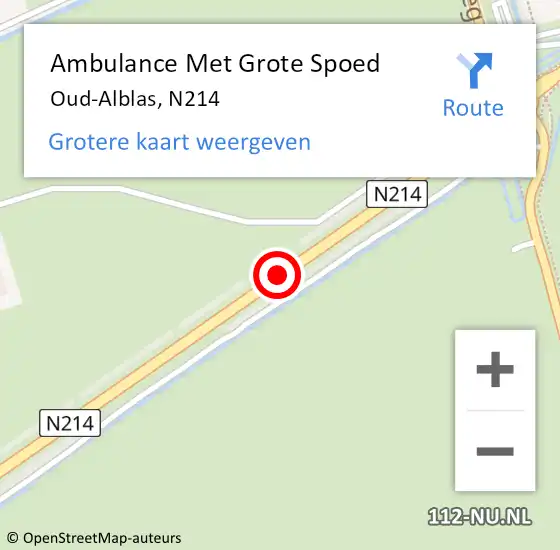 Locatie op kaart van de 112 melding: Ambulance Met Grote Spoed Naar Oud-Alblas, N214 op 25 april 2019 19:01