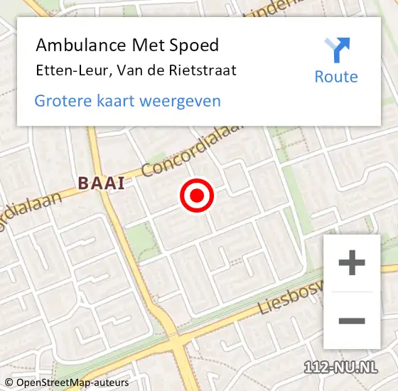 Locatie op kaart van de 112 melding: Ambulance Met Spoed Naar Etten-Leur, Van de Rietstraat op 25 april 2019 22:23