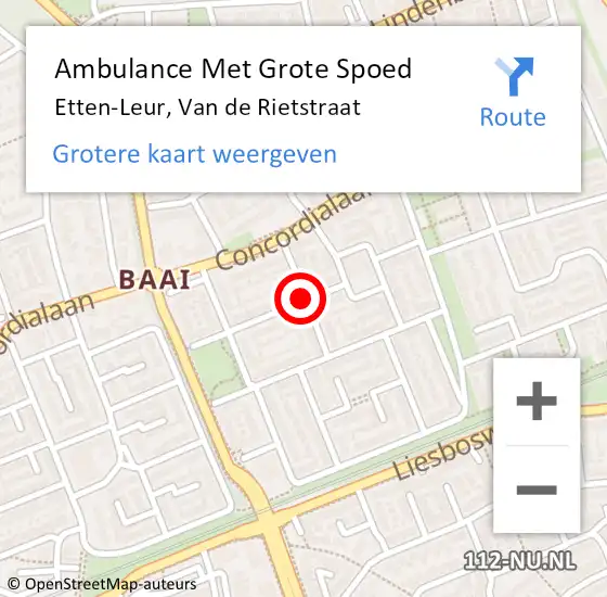 Locatie op kaart van de 112 melding: Ambulance Met Grote Spoed Naar Etten-Leur, Van de Rietstraat op 25 april 2019 22:28