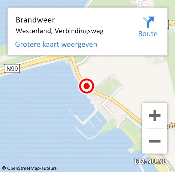 Locatie op kaart van de 112 melding: Brandweer Westerland, Verbindingsweg op 25 april 2019 22:59